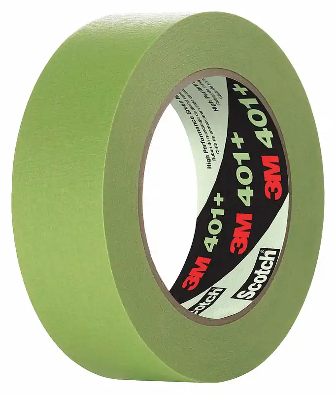 3M 401+ Painter‘s Tape, 1 3/8 in x 60 yd, 6.7 mil Thick, Green, Crepe Paper, Rubber, Indoor, 16 PK