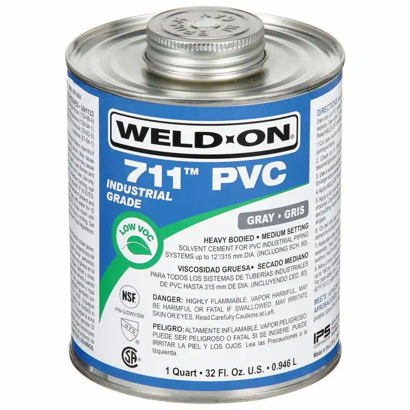 Weld-On 13974 Series 711 PVC Pipe Cement, 32 fl oz, Brush-Top Can, Gray, Heavy Bodied