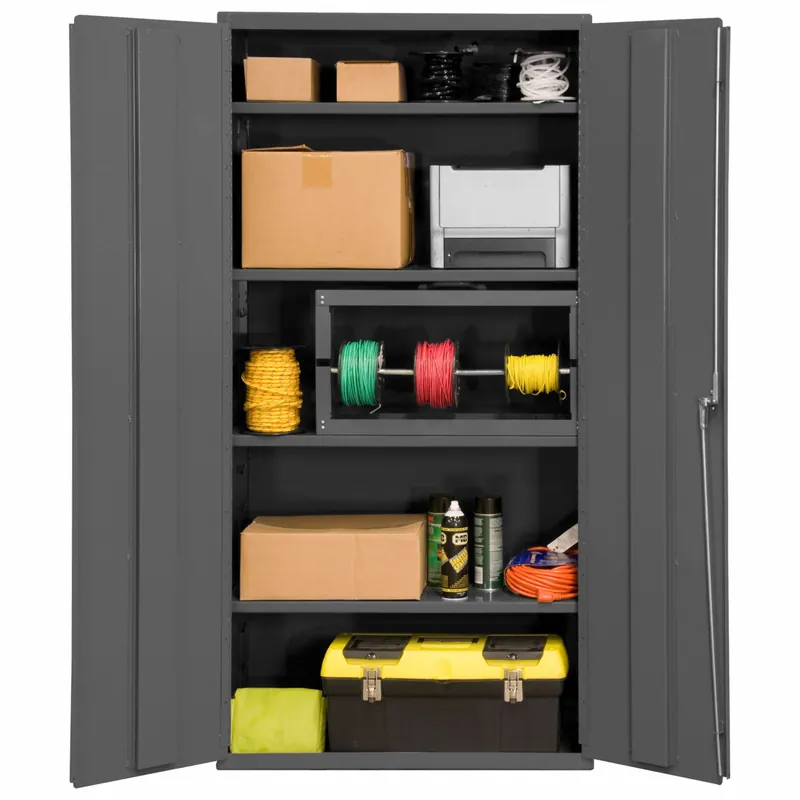 Durham MFG 3602-95 Storage Cabinet, 36 in x 18 in x 72 in, Swing Handle & Keyed, 14 ga Steel, 4 Shelves, Gray