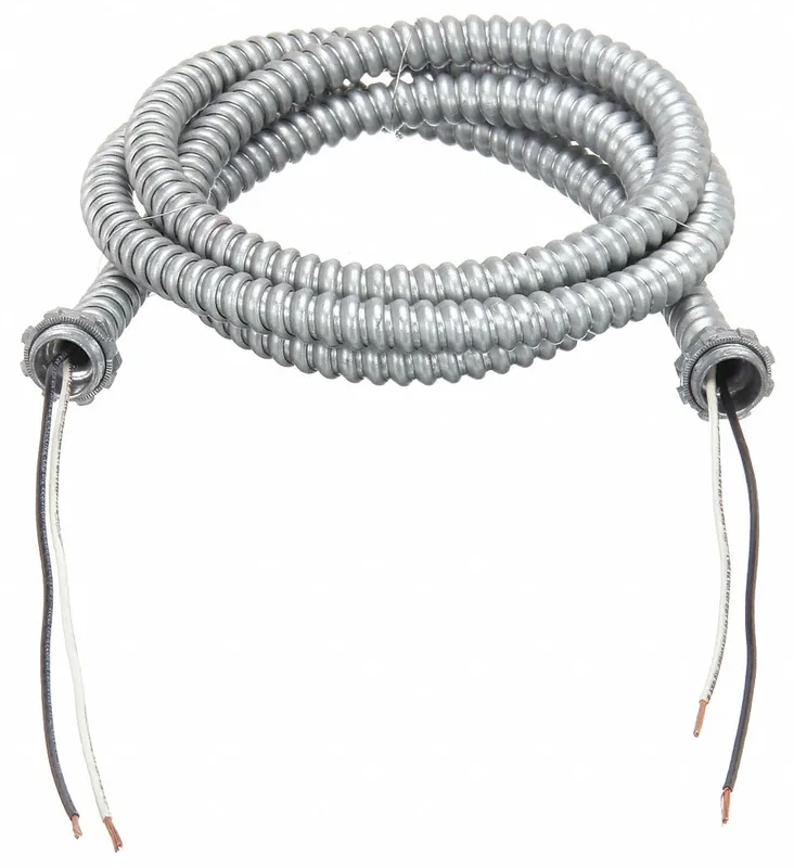 Southwire 55295102 Lite-Whip Metal Clad MC Cable, 14 AWG, 2 Conductors, Stranded Copper, 6 ft, Galvanized Steel, 600V, THHN