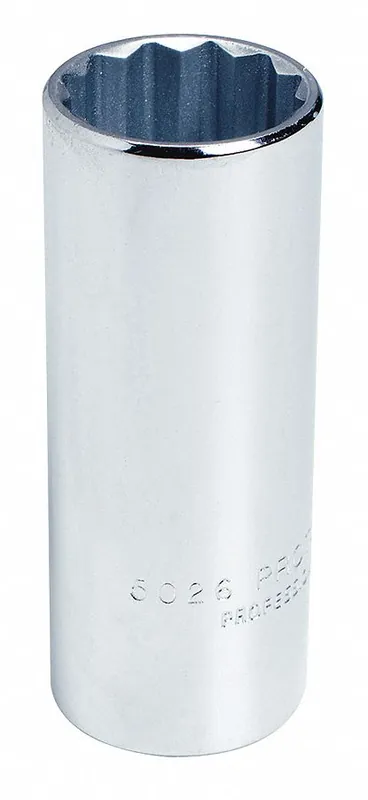 Proto J5314 Socket, SAE, 1/2 in Drive, 7/16 in Socket Size, 12-Point, Deep, Chrome, Alloy Steel
