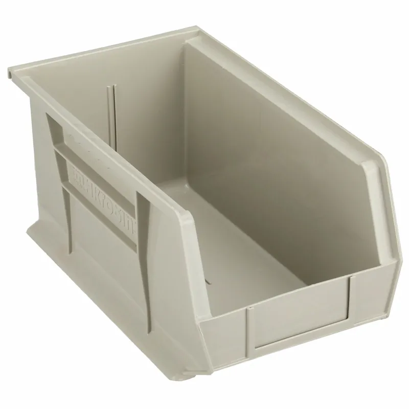 Akro-Mils 30240STONE Hang and Stack Bin, 8 1/4 in x 14 3/4 in x 7 in, Beige, Label Holder Included