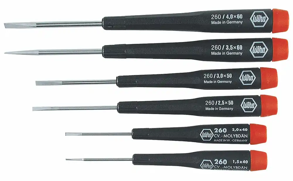 Wiha 26090 Precision Screwdriver Set, Slotted, 6 PC, Ergonomic, SAE