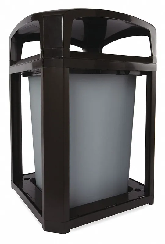 Rubbermaid Commercial FG397000BLA Landmark Series Trash Can, 35 gal, Square, Canopy Top, Black, Outdoor
