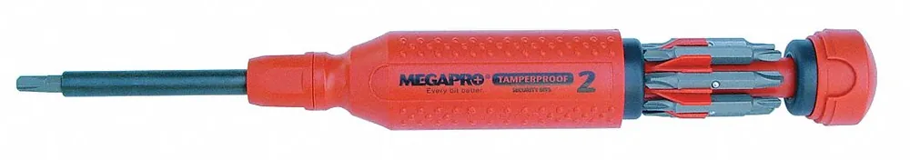 Megapro 151TP2-B Tamperproof Multi-Bit Screwdriver, 15-in-1, 14 Tips, Torq-Set/Torx Plus/Tri-Wing, S2 Steel