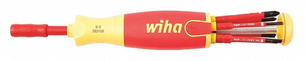 Wiha 28395 SlimLine Insulated Multi-Bit Screwdriver, 6-in-1, 7 Tips, Phillips/Slotted/Xeno Terminal, 1000V
