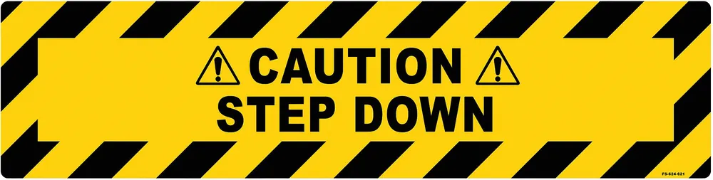 Stranco FS-624-621 Anti-Slip Floor Sign, 6x24 in, Vinyl, Adhesive, Caution Step Down, Yellow Background
