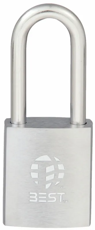 BEST 21B722L Padlock, Coreless Long Shackle, Rectangular Zinc Alloy Body, Stainless Steel Shackle, 7/8 in W