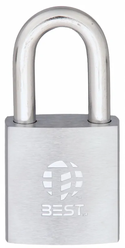 BEST 41B722T Padlock, Coreless Long Shackle, Rectangular Zinc Alloy Body, Stainless Steel Shackle, 7/8 in W