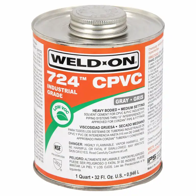 Weld-On 14183 Series 724 CPVC Pipe Cement, 32 fl oz Brush-Top, Gray, Heavy-Bodied, 180°F, NSF/UPC
