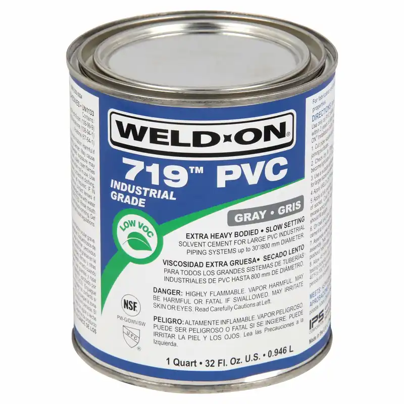 Weld-On 13981 Series 719 PVC Pipe Cement, 32 fl oz Can, Gray, Extra Heavy-Bodied, ASTM D-2564, NSF/ANSI 14/61