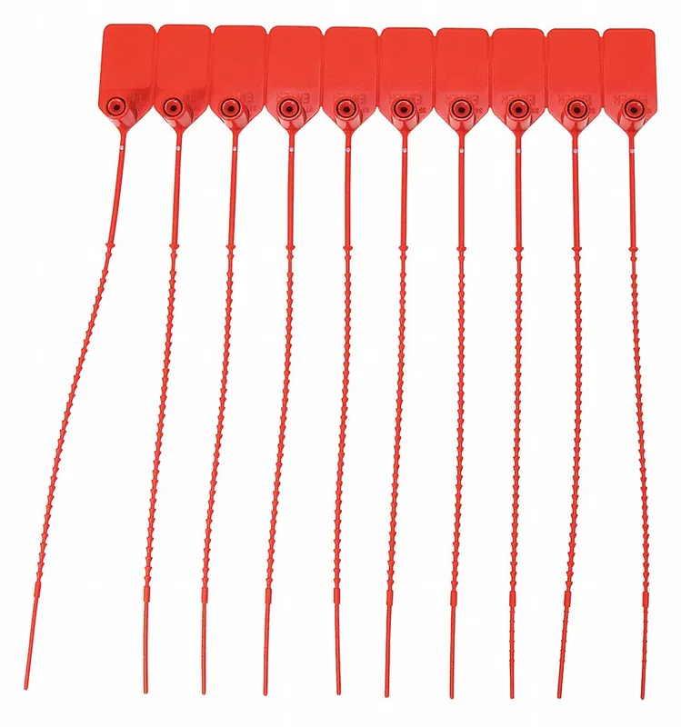 Brady 95150 Pull-Tight Seal, Red Plastic, 9 in Strap, 14 lb Breaking Strength, 100 PK