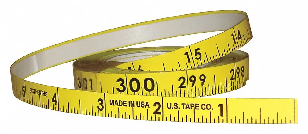 U.S. Tape 58502 Adhesive Backed Tape Measure, SAE, 25 ft / 300 in, 3/8 in Wide, Yellow Steel