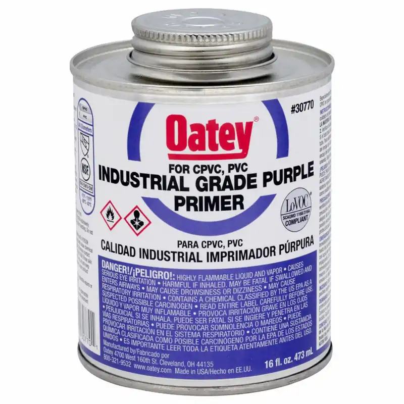 Oatey 30770 Purple Primer, Industrial Grade, 16 oz Can, PVC and CPVC, ASTM D2846/F493, NSF