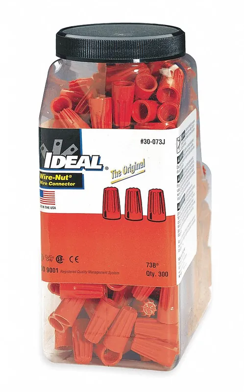 Ideal 30-073J Twist-On Wire Connectors, Orange, 18-14 AWG, 600V, Polypropylene, PK300