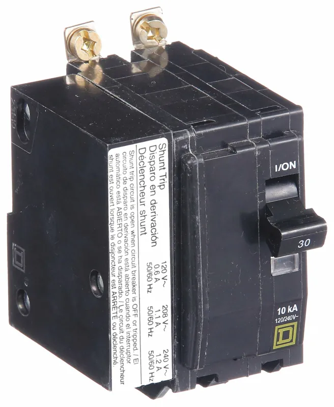 Square D QOB2301021 Miniature Circuit Breaker, Shunt Trip, 30A, 120/240V AC, 2 Poles, Bolt On