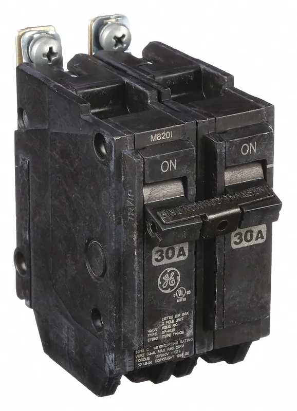 GE THHQB2130 Miniature Circuit Breaker, 30A, 120/240V AC, 2 Poles, 22kA, Bolt On