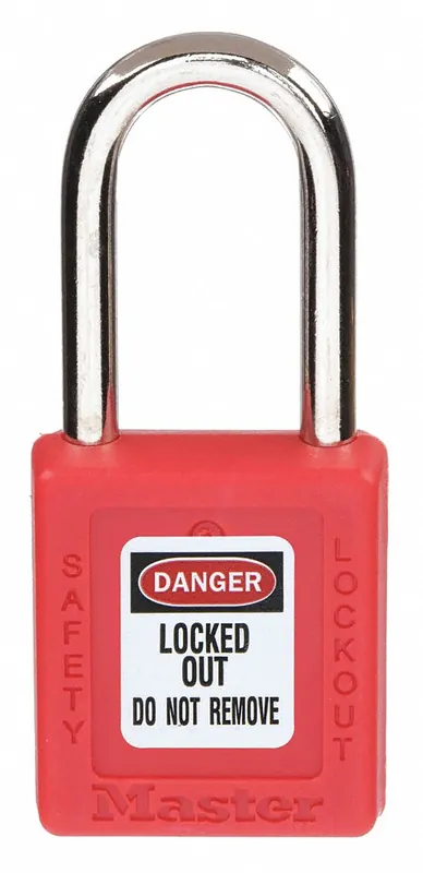 Master Lock 410KARED Lockout Padlock, Keyed Alike, Thermoplastic, Red, 1-1/2 in Shackle