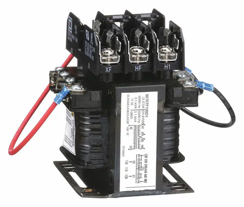 Square D 9070TF100D1 Control Transformer, 100 VA, 240/480V AC to 120V AC, 1-Phase, Fused, Foot Mount