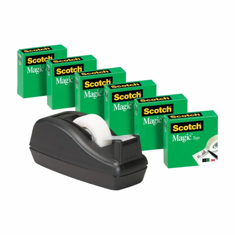 3M 99826866 Tape with Dispenser, 3/4 in x 1,000 in, Cellulose Acetate, Manual, 6 PK