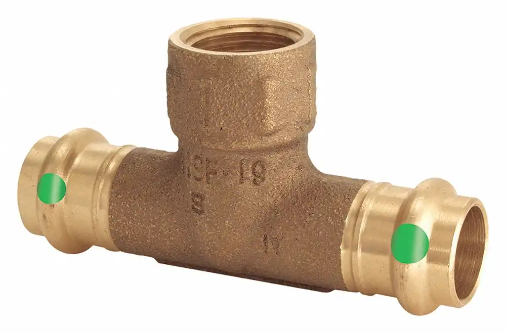 Viega Propress 79580 Crimp Tee Fitting, 1/2 in Press-Fit x 1/2 in Press-Fit x 1/2 in FNPT, Bronze, EPDM, 200 psi