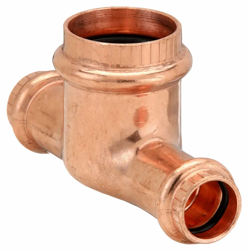 Viega Propress 77407 Crimp Reducing Tee Fitting, 3/4 x 3/4 x 1 in CTS, Dimple Center Stop