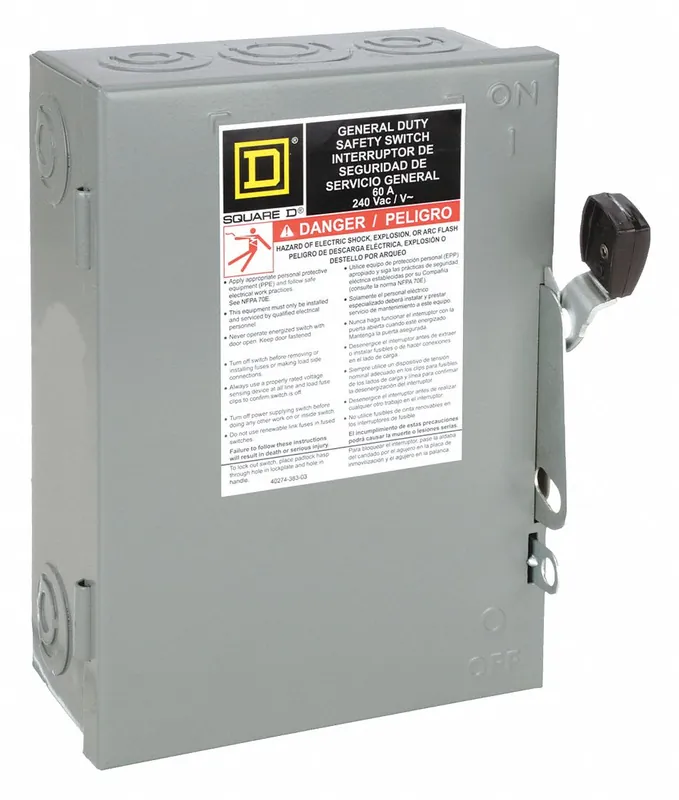 Square D DU322 Non-Fusible Safety Switch, 60 A, 240V AC, 3-Pole, NEMA 1