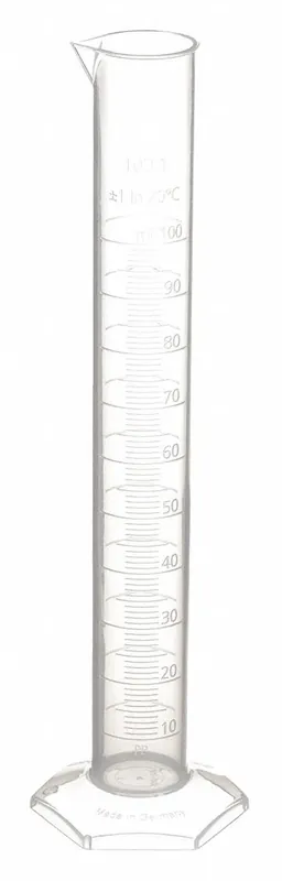 KV9L458 Graduated Cylinder, 100 mL, Polypropylene, Class B