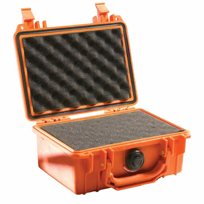 Pelican 1120 Protective Case, 7-1/4 in x 4-3/4 in x 3-3/8 in Inside, Orange, with Pick-N-Pluck Foam