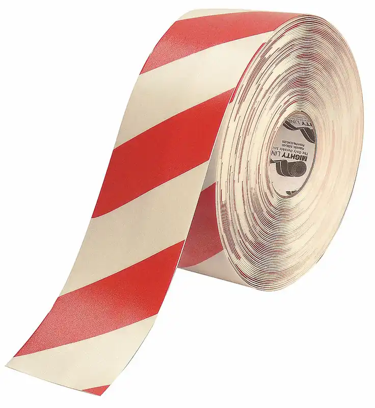 Mighty Line 4RWCHVRED Floor Marking Tape, Extra-Durable, Red/White Chevron, 4 in x 100 ft, Striped