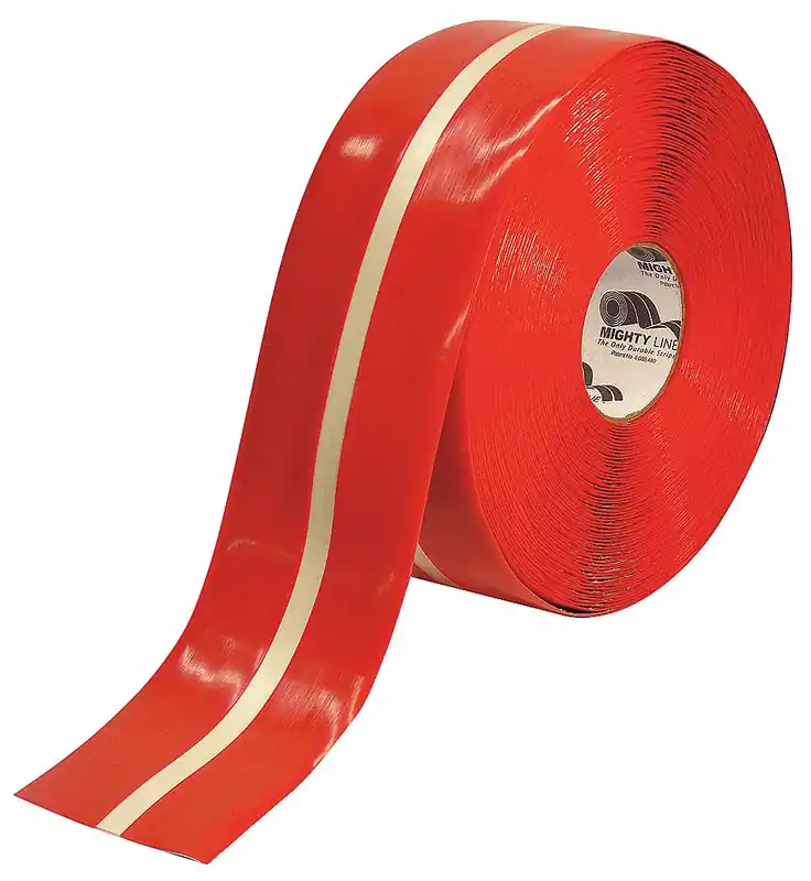 Mighty Line 4RRLUMCTR Floor Marking Tape, Glow-in-the-Dark, Solid with Center Line, Red, 4 in x 100 ft, 50 mil
