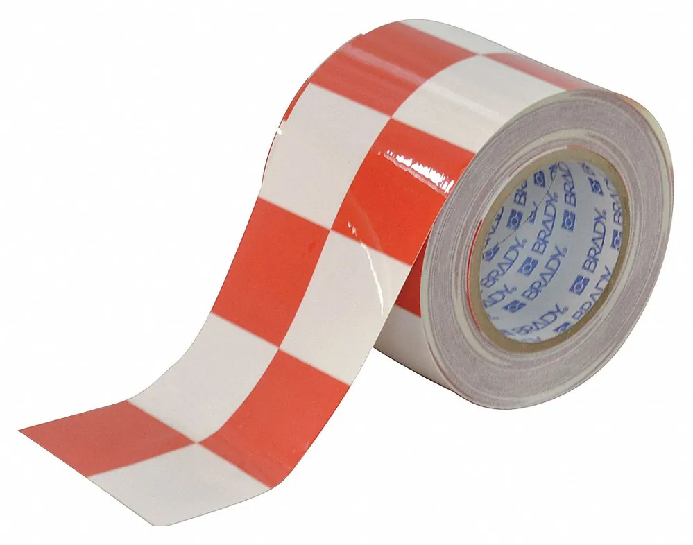Brady 121918 Floor Marking Tape, ToughStripe, Checkered, Red/White, 4 in x 100 ft, 8 mil