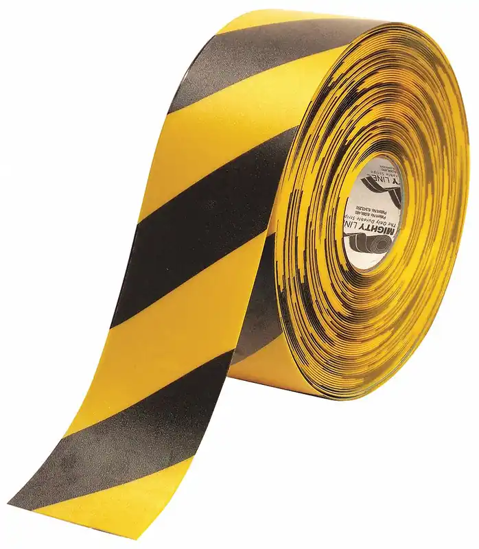 Mighty Line 4RYCHV Floor Marking Tape, Extra-Durable, Striped, Black/Yellow, 4 in x 100 ft, 50 mil