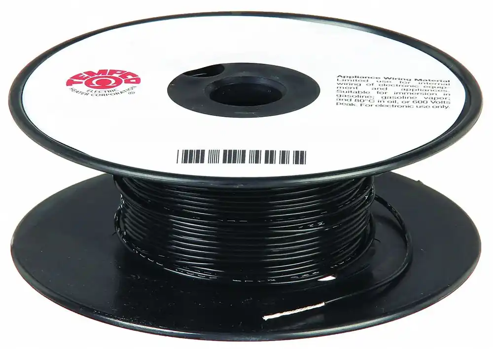 Tempco LDWR-1065 High Temp Lead Wire, 22 AWG, PTFE, Black, 100 ft, 300V