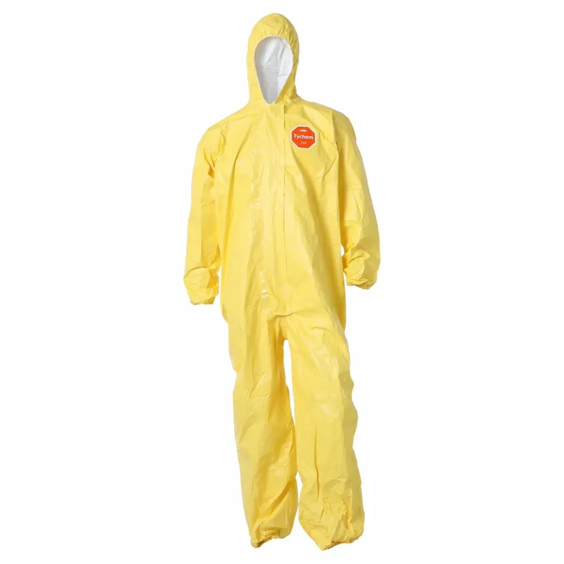 DuPont QC127S Tychem 2000 Coveralls, L, Hooded, Elastic Wrist & Ankle, Yellow, 12 PK