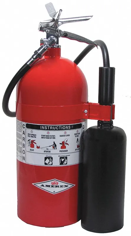 Amerex 330 CO2 Fire Extinguisher, 10 lb, 10B C, Aluminum Cylinder, Wall Bracket