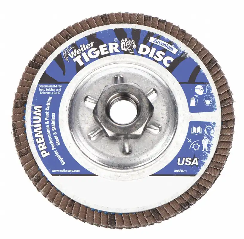 Weiler 96337 Flap Disc, Type 29, 4-1/2 in x 5/8 in-11, Zirconia Alumina, 80 Grit