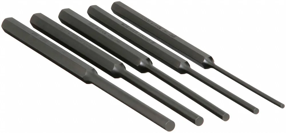 Mayhew 62082 Pin Punch Set, Steel, 5 Pc, Metric, 3-7 mm Tip Dia, 9 in Overall Lg