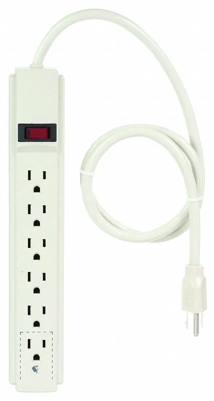 KV52NY41 Outlet Strip, 6 Outlets, 3 ft Cord, 15 A, 5-15R, Beige