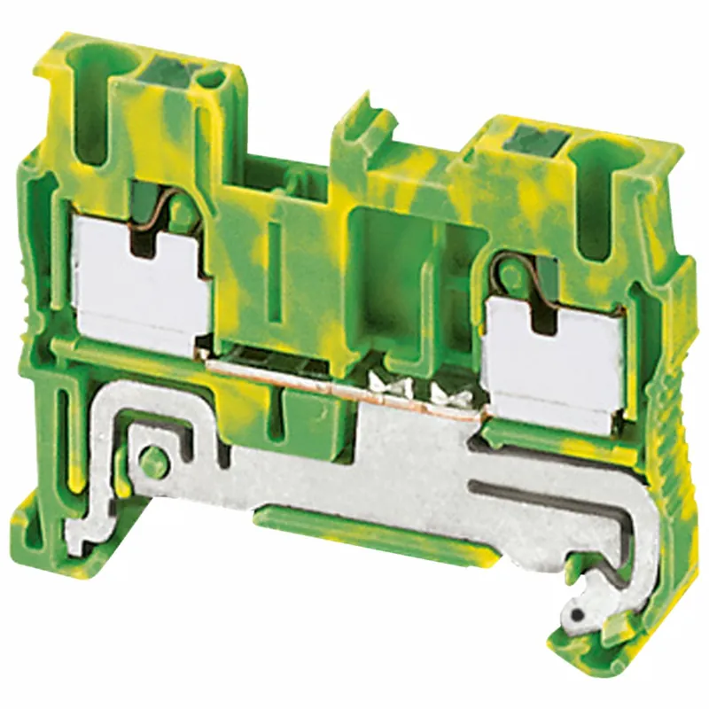 Schneider NSYTRP22PE Grounding Terminal Block, DIN Rail, Push-In, 1 Pole, 12-24 AWG, Green/Yellow