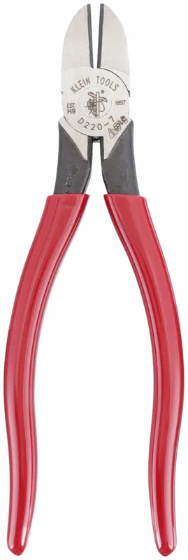 Klein Tools D220-7 Diagonal Cutting Plier, 7-3/4 in, Oval Nose, Uninsulated, Plastic Dipped