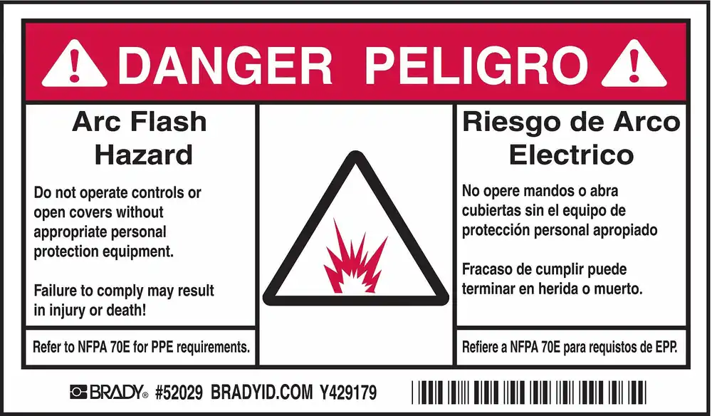 Brady 52029 Arc Flash Protection Label, Polyester, 3-1/2 in x 6 in, Bilingual, PK 100