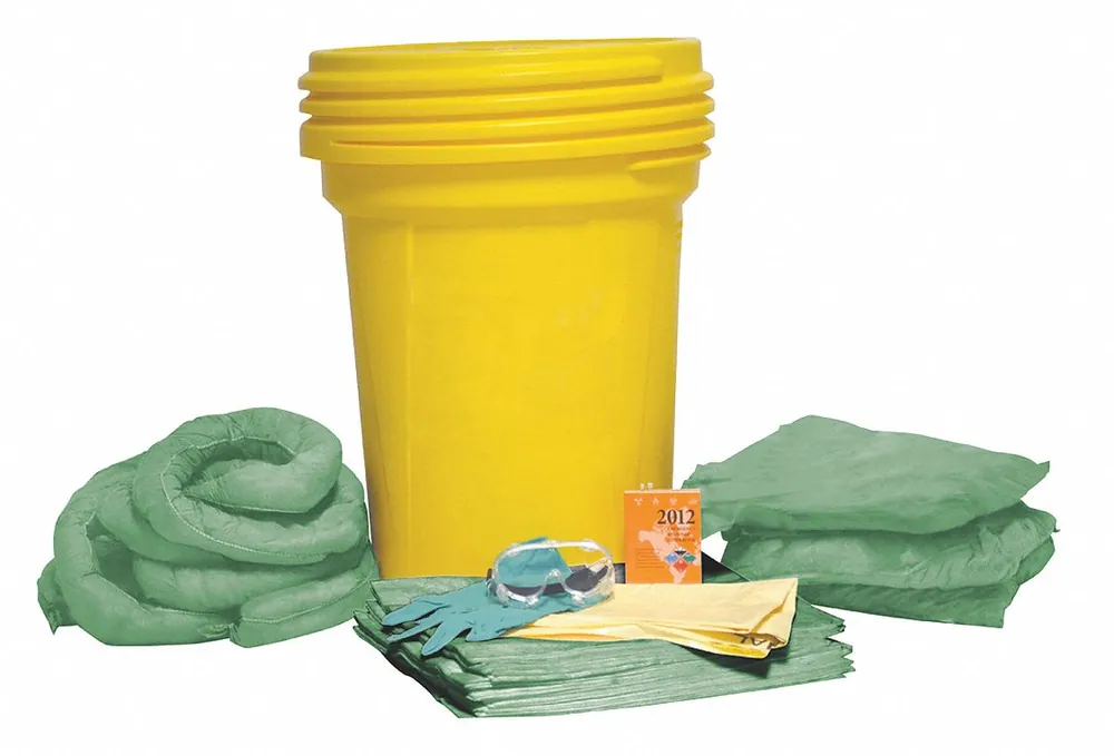 KV35ZR83 Spill Kit, 30 gal Drum, 29 gal Absorbed, Harsh Chemicals, Filled, Sorbents + PPE Included