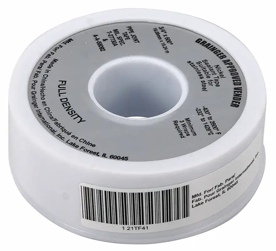 KV21TF41 Thread Sealant Tape, High Density, 3/4 in x 50 ft, Gray, Nickel-Filled PTFE, For Stainless Steel