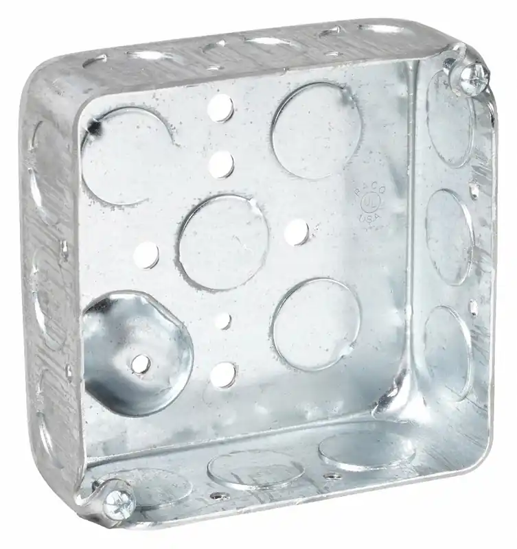 Raco 190 Electrical Box, Steel, 4 in x 4 in Square, 2 Gangs, 21 cu in Capacity