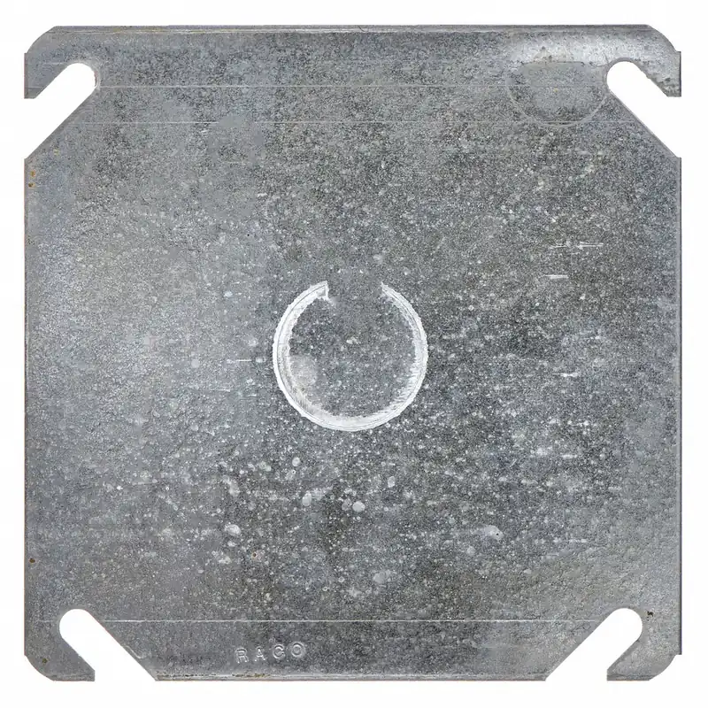 Raco 753 Electrical Box Cover, 2 Gangs, Hub, Steel, 4 in Overall Length, KO Centered