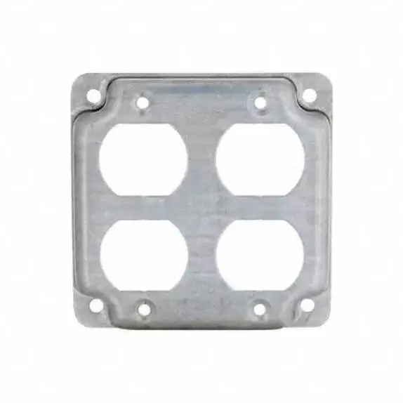 Raco 907C Electrical Box Cover, 2 Gangs, Crushed Corner, Galvanized Zinc, 2 Duplex Receptacle