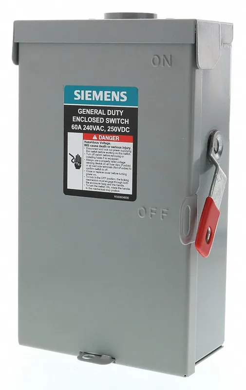 Siemens GF322NRA Safety Switch, Fusible, 60 A, Three Phase, 240V AC, Galvanized Steel, Indoor/Outdoor NEMA 3R