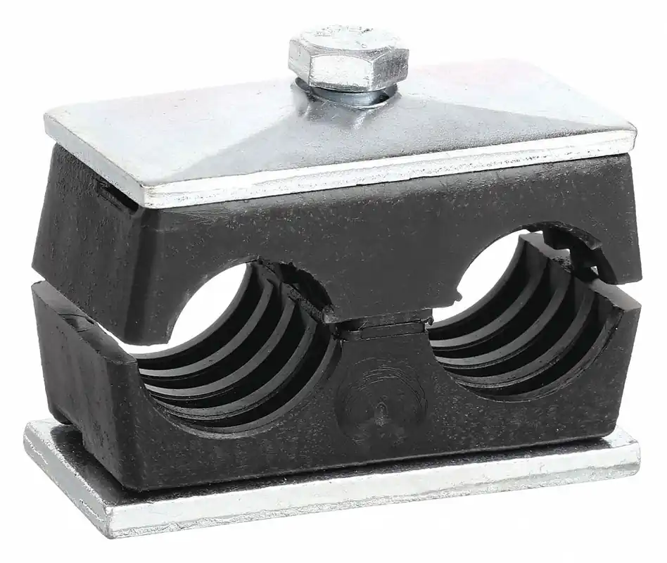 Behringer TW2038-PP Vibration-Dampening Twin Beta Clamp Kit, Ribbed Bore, Steel, Zinc-Plated, Polypropylene Cushion, Weld-On
