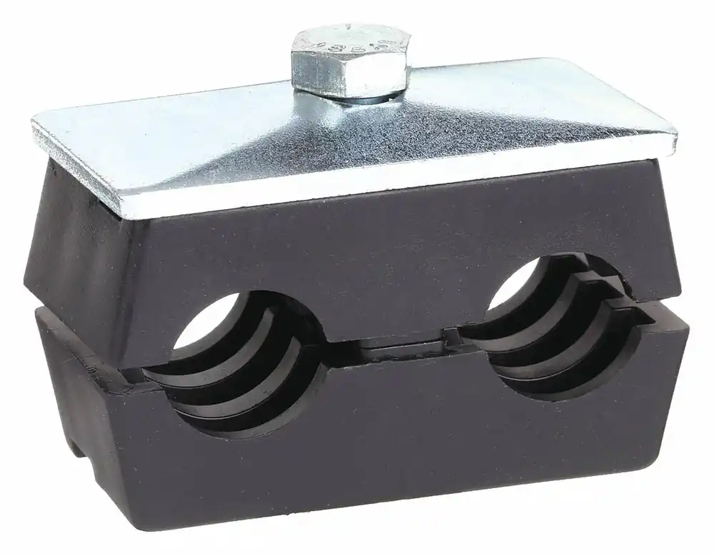 Behringer R0T2038-PP Vibration-Dampening Twin Beta Clamp Kit, Ribbed Bore, Steel, Zinc-Plated, Polypropylene Cushion, Rail-Mount